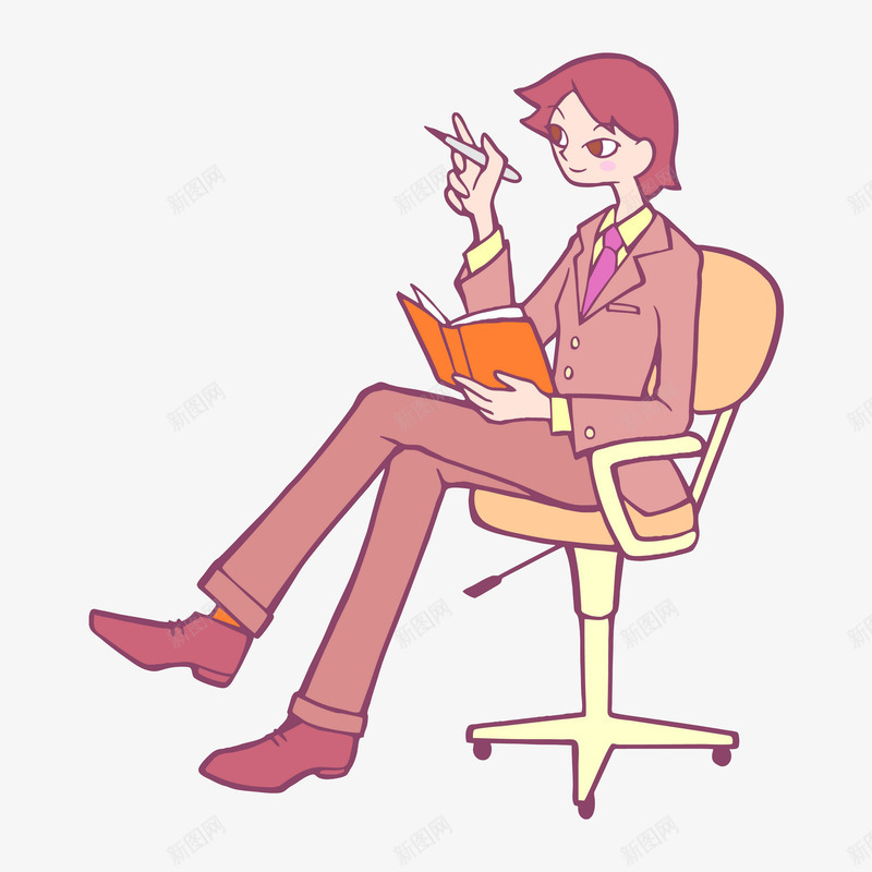 坐在椅子上的西装男png免抠素材_新图网 https://ixintu.com 人物 做笔记 卡通 工作 椅子 男生 笔记本 钢笔