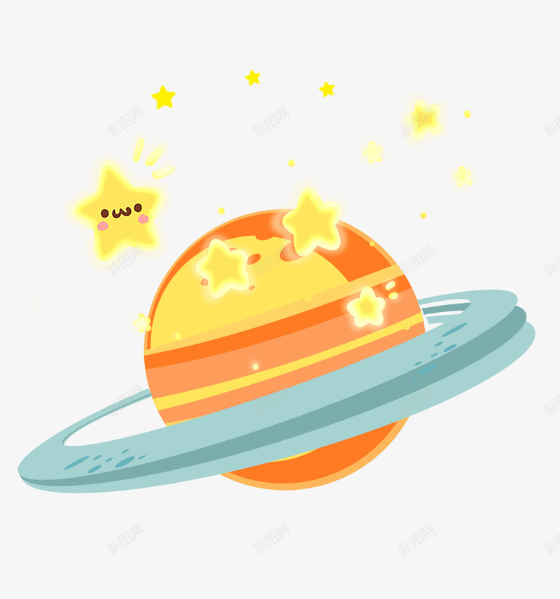 卡通六一儿童节星球星星插画psd免抠素材_新图网 https://ixintu.com 儿童节 六一 卡通 可爱 星星 星环 星球 白云 童趣 简约