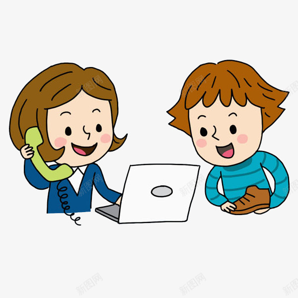 打电话的女人png免抠素材_新图网 https://ixintu.com 卡通 女人 工作的 手绘 打电话 电脑 男孩 鞋子