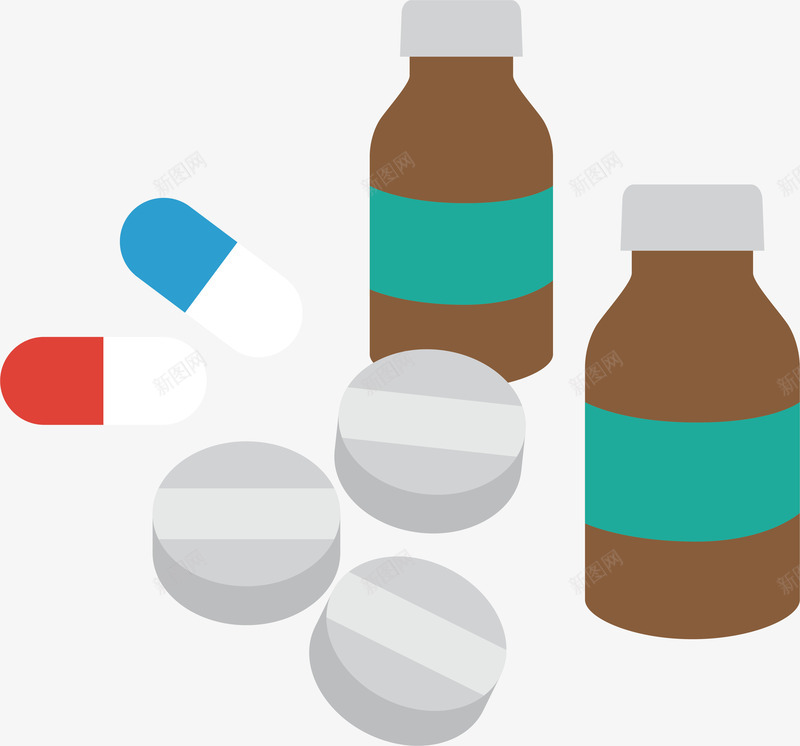 家庭必备药品png免抠素材_新图网 https://ixintu.com 医疗 必备药物 矢量png 胶囊 药片 药罐子