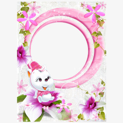 情人节小狗粉色花卉相框高清图片