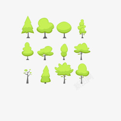 绿色卡通简笔森林小树集合素材