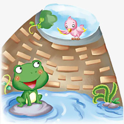 青蛙插画卡通插画井底之蛙高清图片