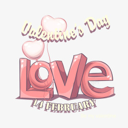 粉色的2月14字卡通爱情情人节艺术字矢量图高清图片