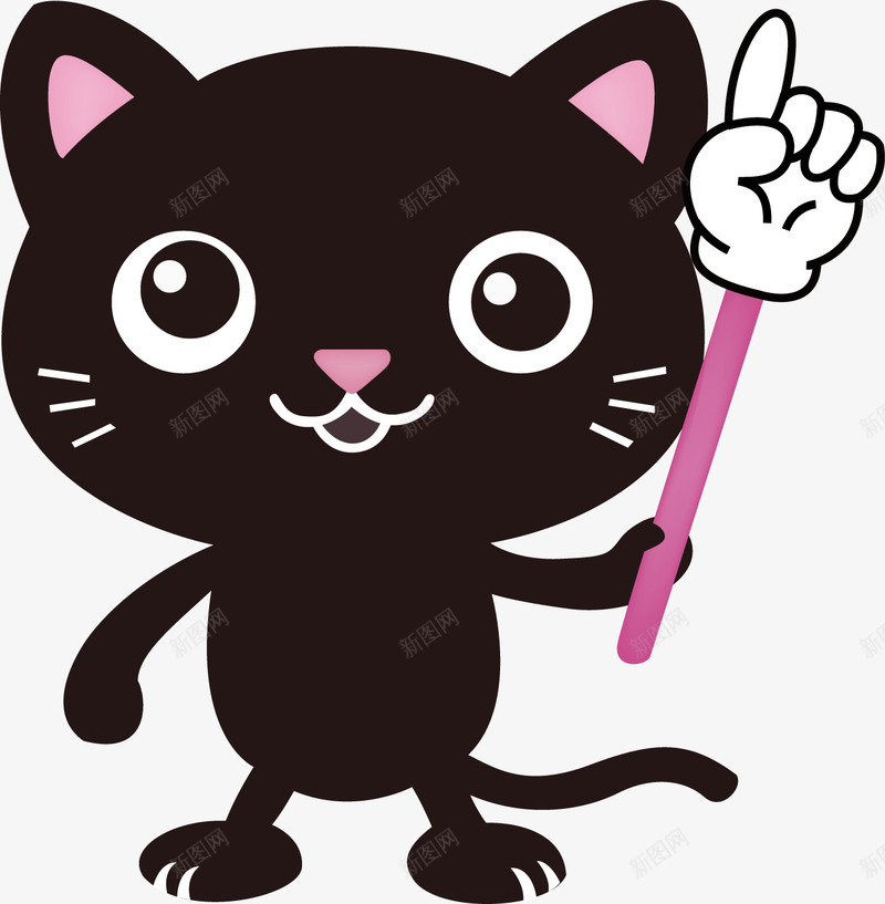 黑色卡通小猫png免抠素材_新图网 https://ixintu.com 卡通 可爱 小猫 手拿笔 黑色