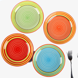 盘菜彩虹盘子陶瓷彩色西餐盘菜盘水果高清图片