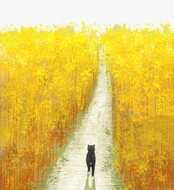 经黄色的麦田手绘可爱卡通插图芒种麦田与猫咪高清图片