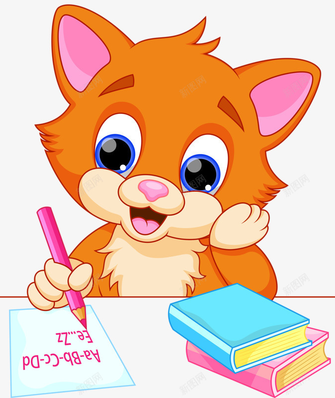 写字的小猫咪png免抠素材_新图网 https://ixintu.com 书本 卡通 爪子 铅笔