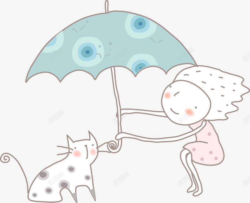 创意手绘扁平给小猫咪打伞png免抠素材_新图网 https://ixintu.com 创意 扁平 打伞