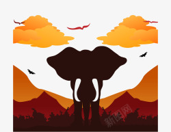 傍晚森林中的大象背景素材
