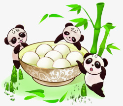 糯米汤圆卡通手绘熊猫和糯米团子高清图片