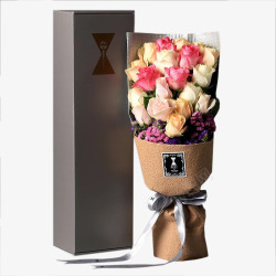 高端礼物粉玫瑰香槟玫瑰白玫瑰礼盒高清图片
