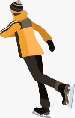 冬日黄色卡通滑雪男人素材