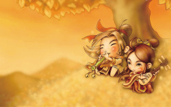 树下的古风卡通情侣海报背景七夕情人节素材