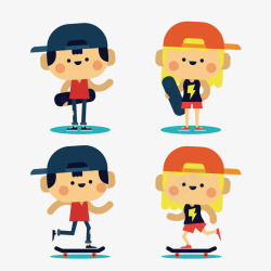 可爱儿童练习滑板素材