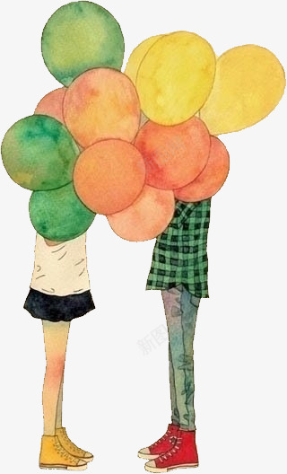 在气球里的恋人png免抠素材_新图网 https://ixintu.com 214 520 七夕节 卡通气球 女孩 彩色气球 情人节 情侣 手绘 手绘气球 橙色 甜蜜手绘气球png 男孩 空中的气球