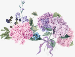 红色紫色小花彩绘水彩紫色花卉花束高清图片