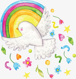 和平世界手绘风彩虹和平鸽矢量图高清图片