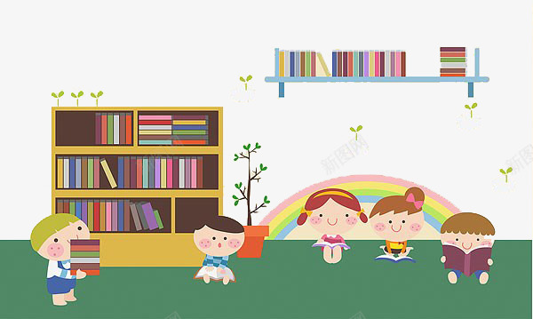 孩子们看书png免抠素材_新图网 https://ixintu.com 卡通 孩子 彩虹 看书