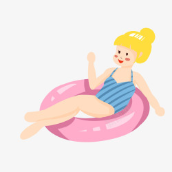 卡通女生粉色游泳圈装饰图案素材