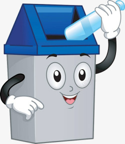 卡通笑脸蓝色垃圾桶素材