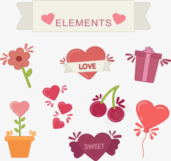 红色盆栽可爱爱情卡通贴纸高清图片