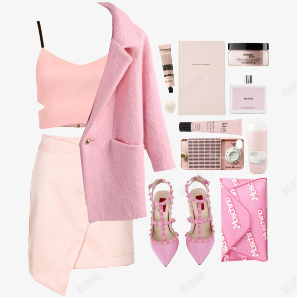 粉色外套和半身裙png免抠素材_新图网 https://ixintu.com 半身裙 服装搭配 粉色外套