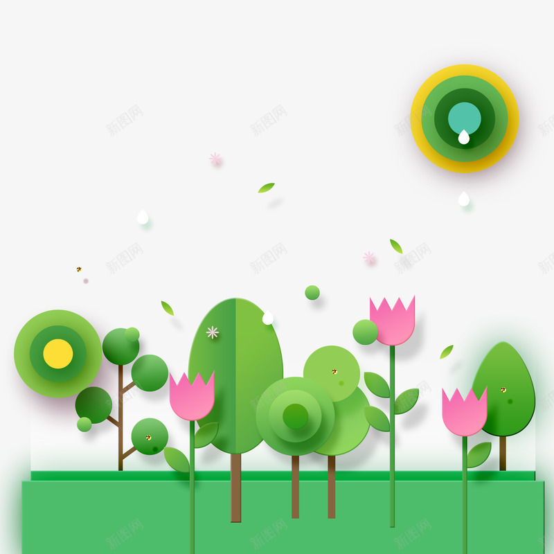 温馨春季折纸风景插画psd免抠素材_新图网 https://ixintu.com 微立体 情人节 折纸 春天 浪漫七夕 温馨折纸 爱情 白云 背景 花朵 音乐