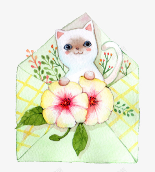 可爱的小猫信件png免抠素材_新图网 https://ixintu.com 信件 可爱 小猫 花朵