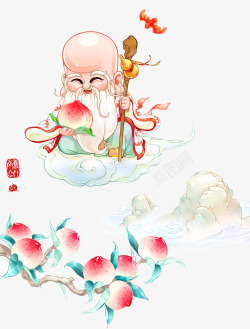 寿星公剪纸重阳节寿比南山插画高清图片