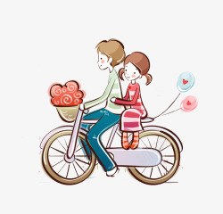 骑车的情侣情侣插画高清图片