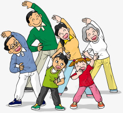 家庭锻炼卡通一家人锻炼高清图片