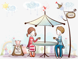 情侣的日常生活情侣喝咖啡插画高清图片