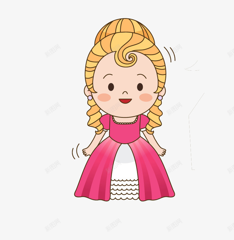 公主裙女生png免抠素材_新图网 https://ixintu.com 一个 公主裙 卡通 卷发 女生 手绘 红色 黄色
