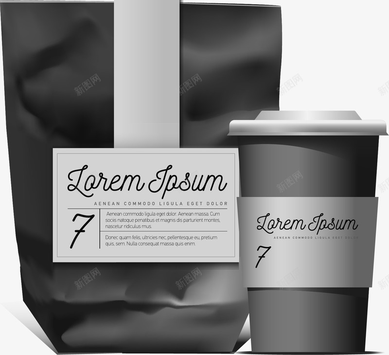 黑色纸袋和咖啡杯png免抠素材_新图网 https://ixintu.com 咖啡杯 外装设计 纸袋 装饰
