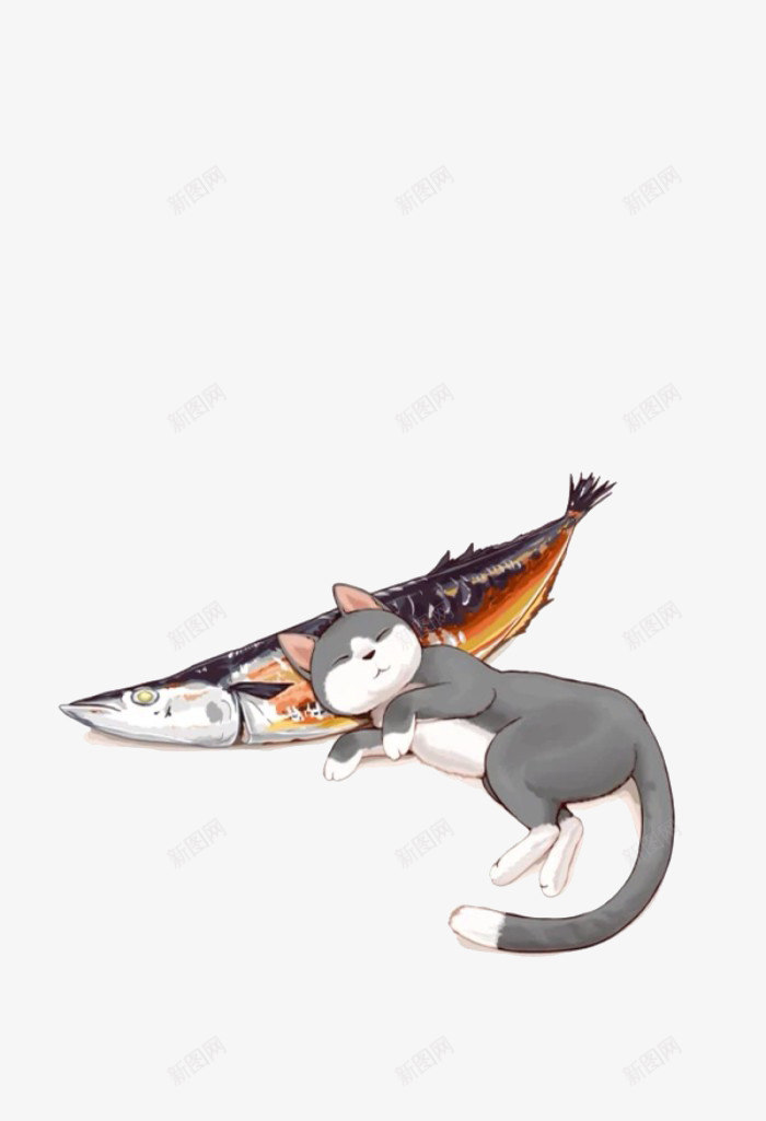 鱼和小猫png免抠素材_新图网 https://ixintu.com png素材 动物 猫 鱼
