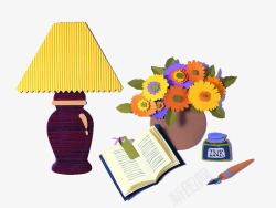 台灯书和花瓶素材