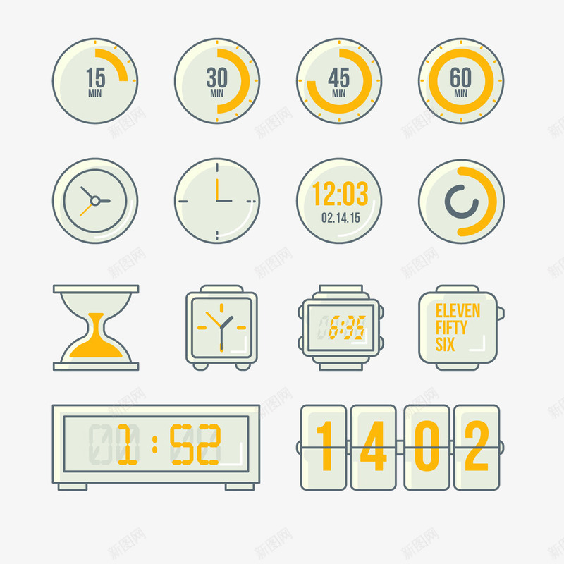 记录时间的工具图标png_新图网 https://ixintu.com 卡通 图标 手表 时间 沙漏 设计 钟表