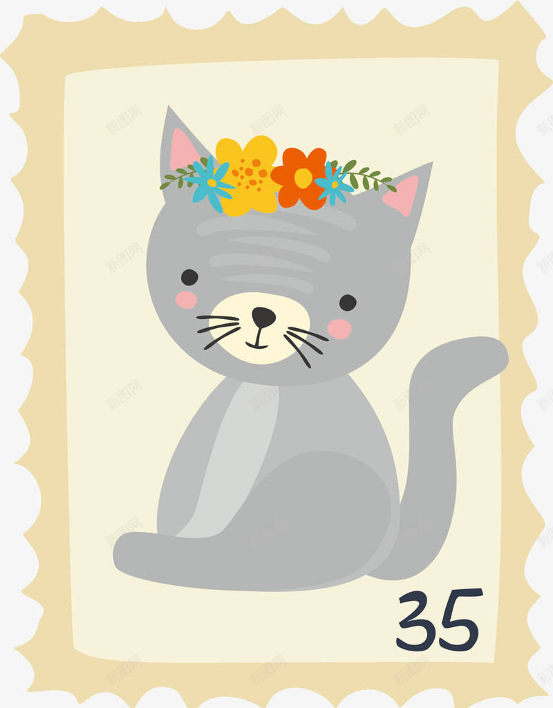 卡通手绘猫咪邮票png免抠素材_新图网 https://ixintu.com 卡通手绘 寄信 小清新 猫咪 矢量图案 邮票
