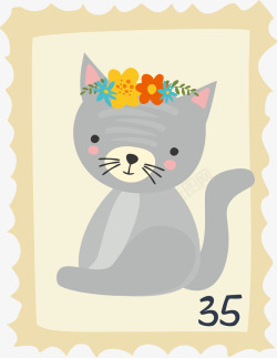 卡通手绘猫咪邮票素材