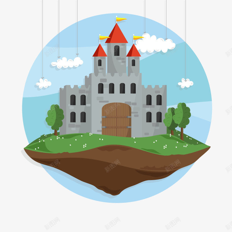 童话城堡png免抠素材_新图网 https://ixintu.com 云朵 娱乐 树 童话城堡 草地