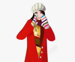 冬天洗衣服的女孩穿红色外套的女孩高清图片