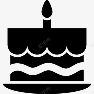 生日蛋糕和一个燃烧的蜡烛上图标图标