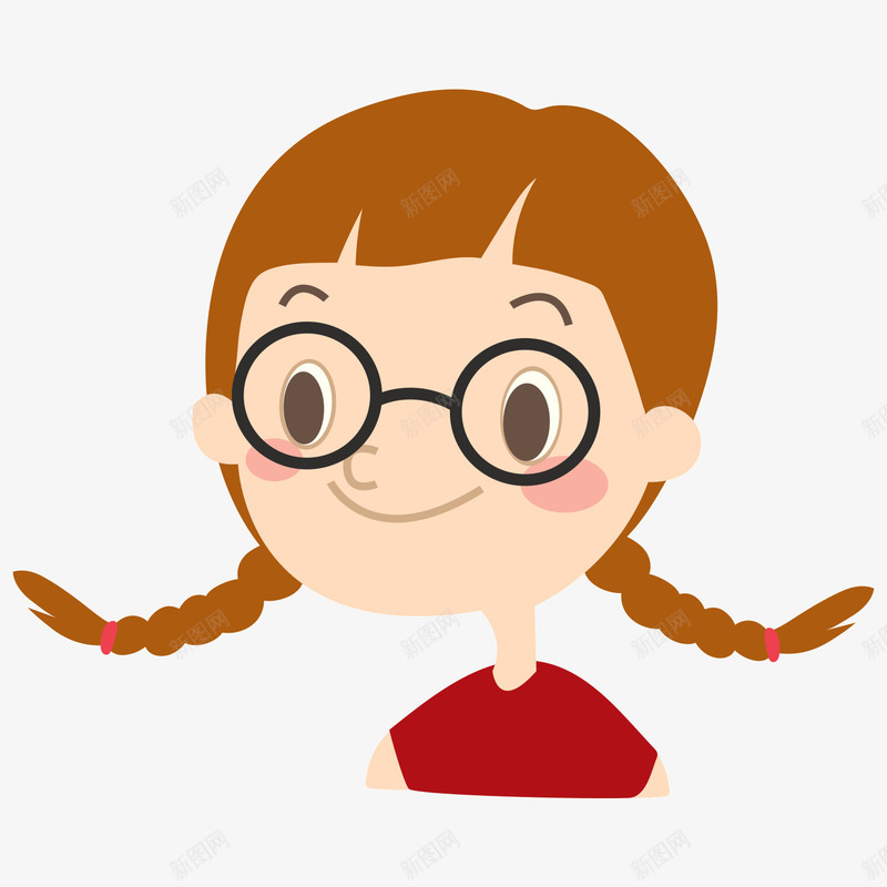 绑辫子的女生psd免抠素材_新图网 https://ixintu.com 儿童 卡通 素材 红色