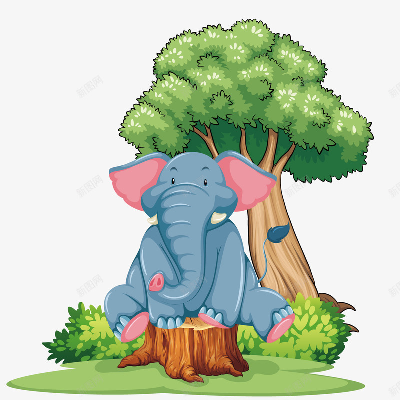 森林大象png免抠素材_新图网 https://ixintu.com 儿童 动物 幼稚园 树桩