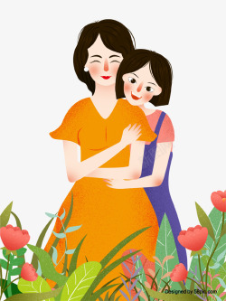 母女海报卡通手绘母女插画高清图片