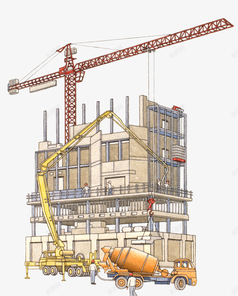 建筑工地插画png免抠素材_新图网 https://ixintu.com 吊臂 工地 建筑业 盖楼 盖楼房