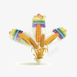 麦子丰收彩虹色装饰图案矢量图素材