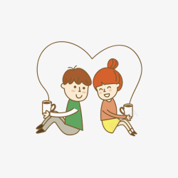 卡通插图喝软饮卡通背靠背喝咖啡的情侣图高清图片