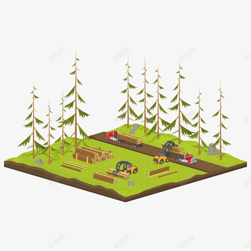 森林伐木运输png免抠素材_新图网 https://ixintu.com 伐木 伐木运输 小树 树 矢量伐木 运输车